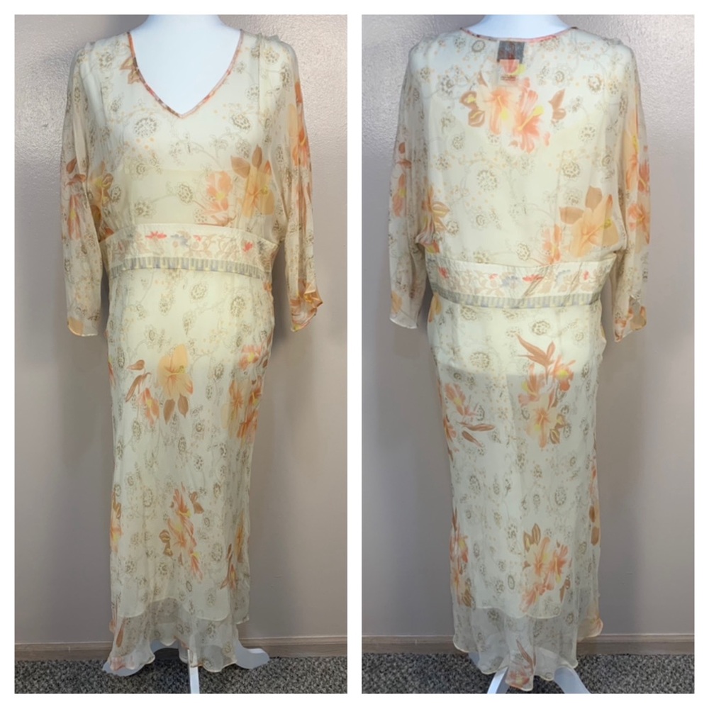 VTG 90s y2k 100% Silk Floral Maxi Dress